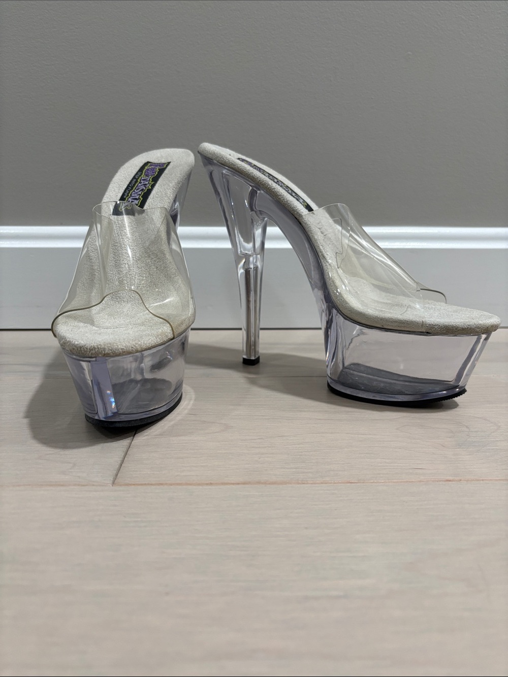 Clear Platform Mule Heels with White Insole - Unbranded